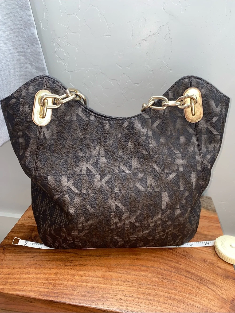 Michael Kors Dark Brown MK Logo Chain-Handle Shoulder Bag